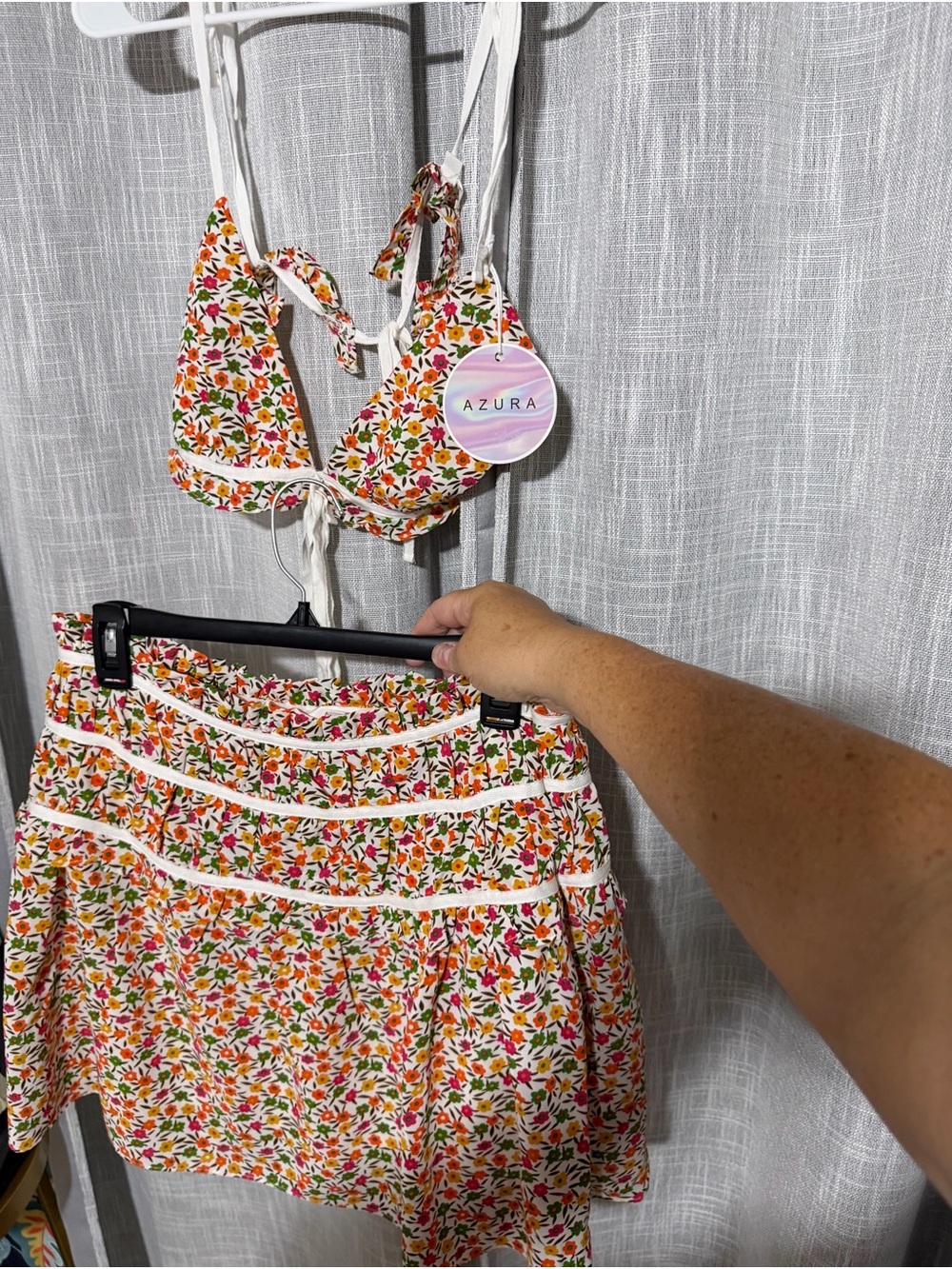 Zara White Floral Bikini Set with Pink, Yellow & Green Accents